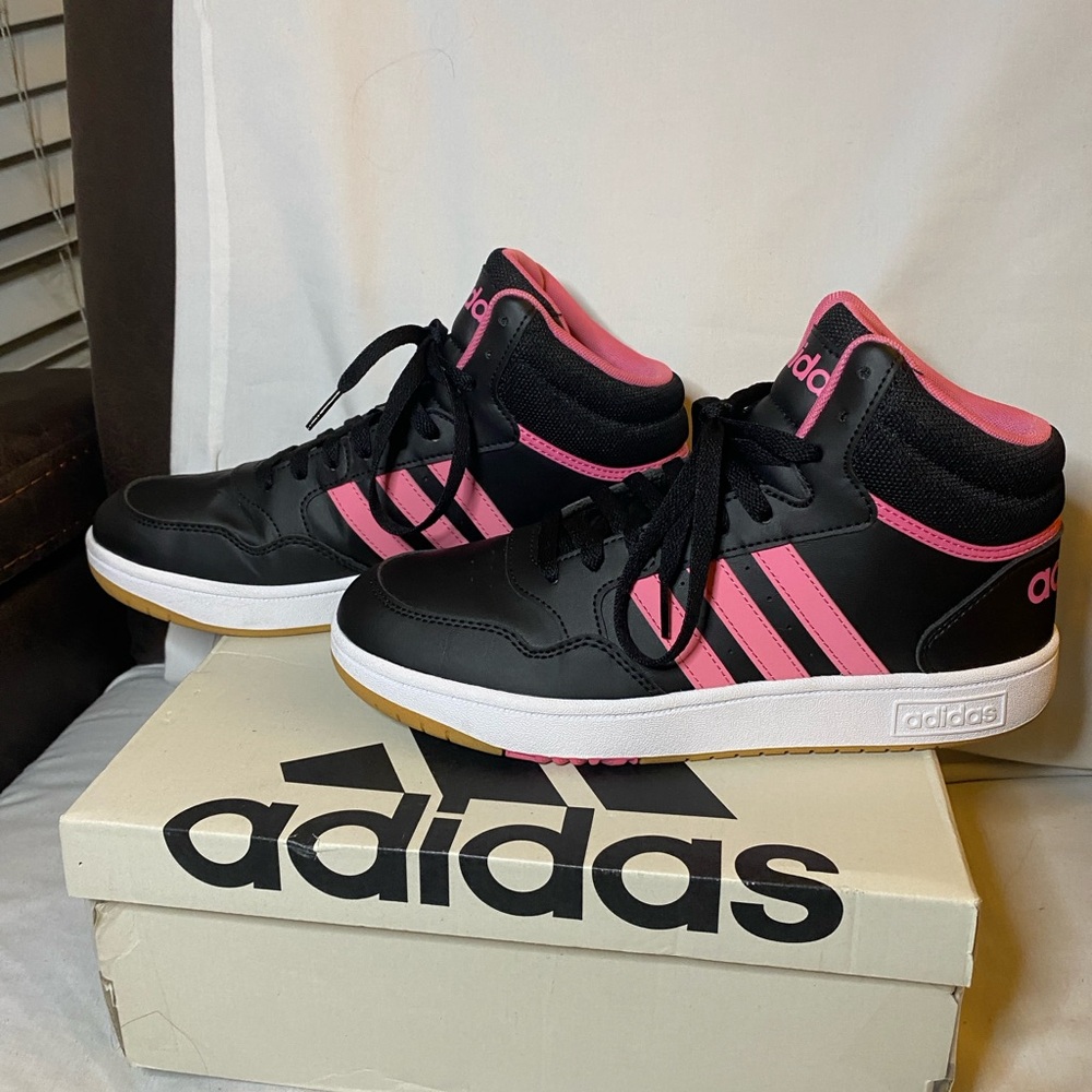 Adidas Black and Pink High-Top Sneakers Old School Vibes